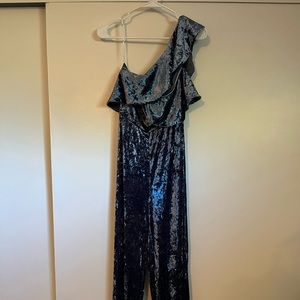 Lulus one shoulder blue velvet jumpsuit